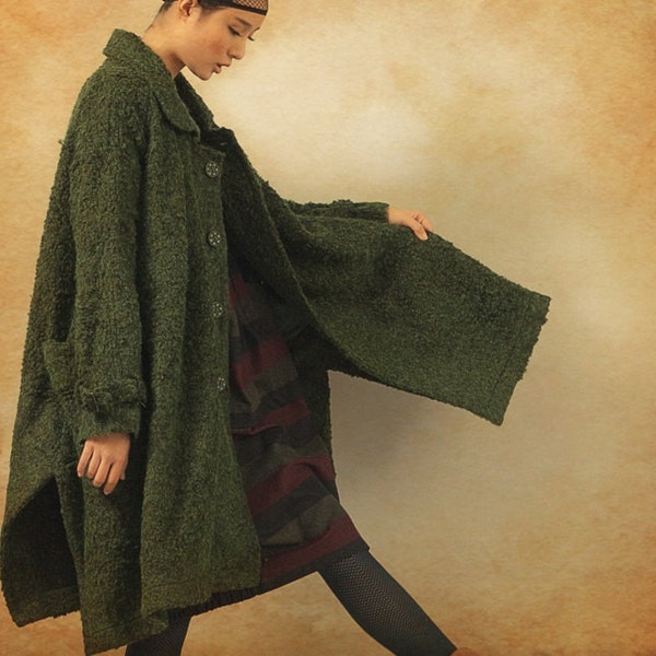 Green Cashmere Coat, Wool Coat Long Wool Coat Winter Coat Long Sleeve Coat Jacket for Women