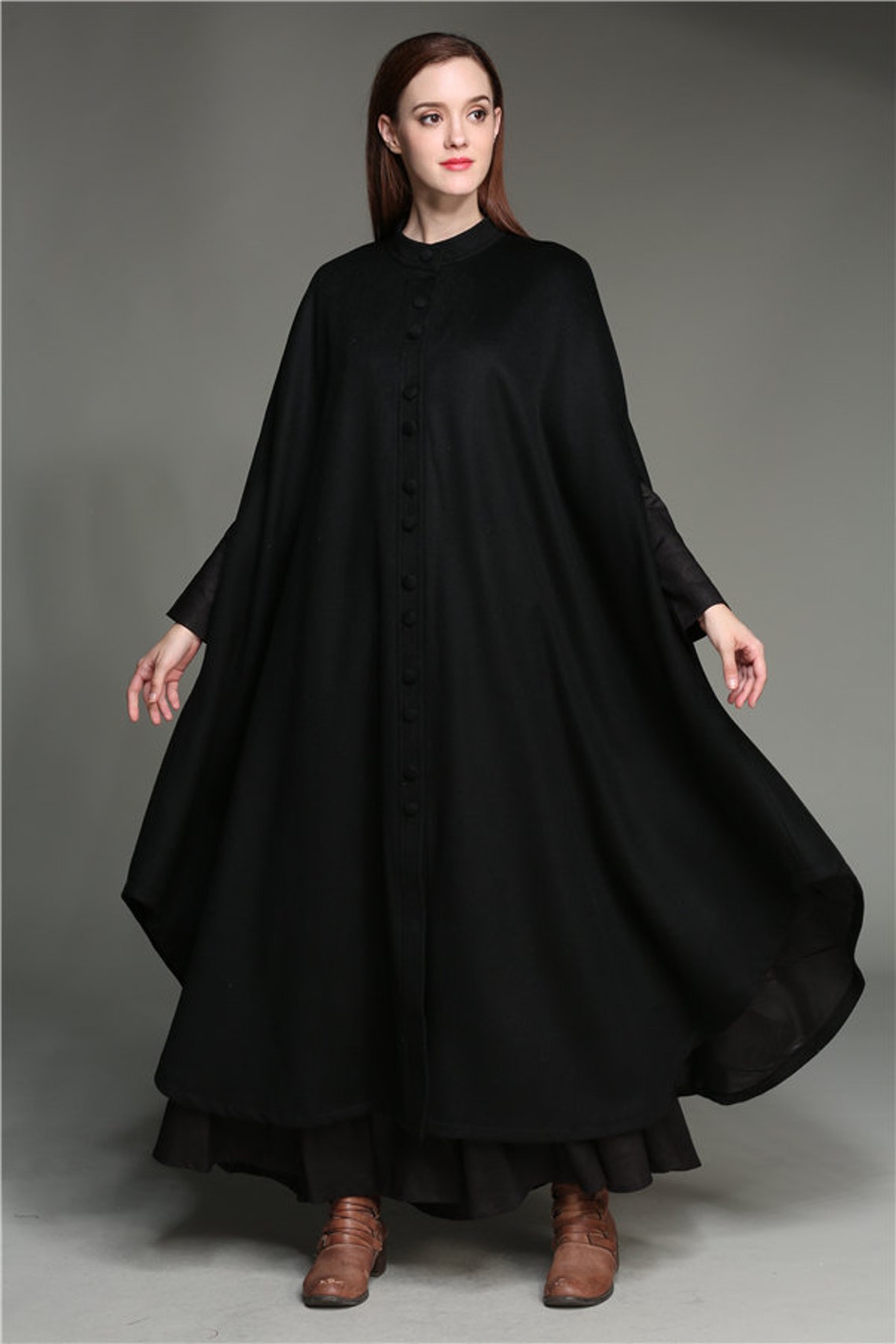 Black Wool Coat 100% Wool Cashmere Maxi Wool Poncho Jacket | Etsy