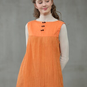 linen dress in orange, linen jumper, square sleeveless dress Linennaive image 6