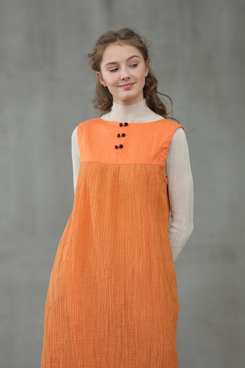linen dress in orange, linen jumper, square sleeveless dress Linennaive image 6