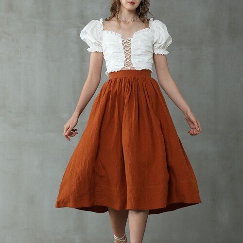 ARGUE FRENCH LINEN LONG FLARE SKIRT | venezafoods.com.br