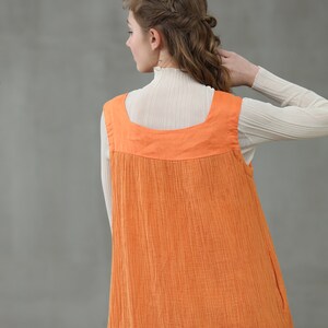 linen dress in orange, linen jumper, square sleeveless dress Linennaive image 9