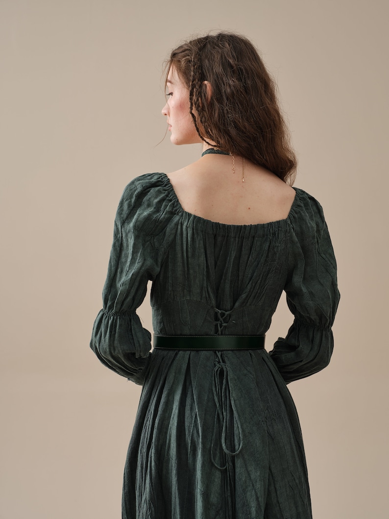 Corset Linen dress in Teal, regency dress, medieval linen dress, maxi linen dress, fit and flared dress Linennaive image 8