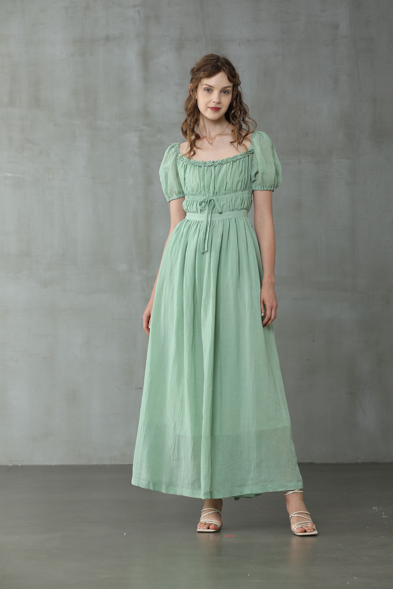 Maxi Linen Dress in Turquoise Ruffle Dress Bridal Dress | Etsy