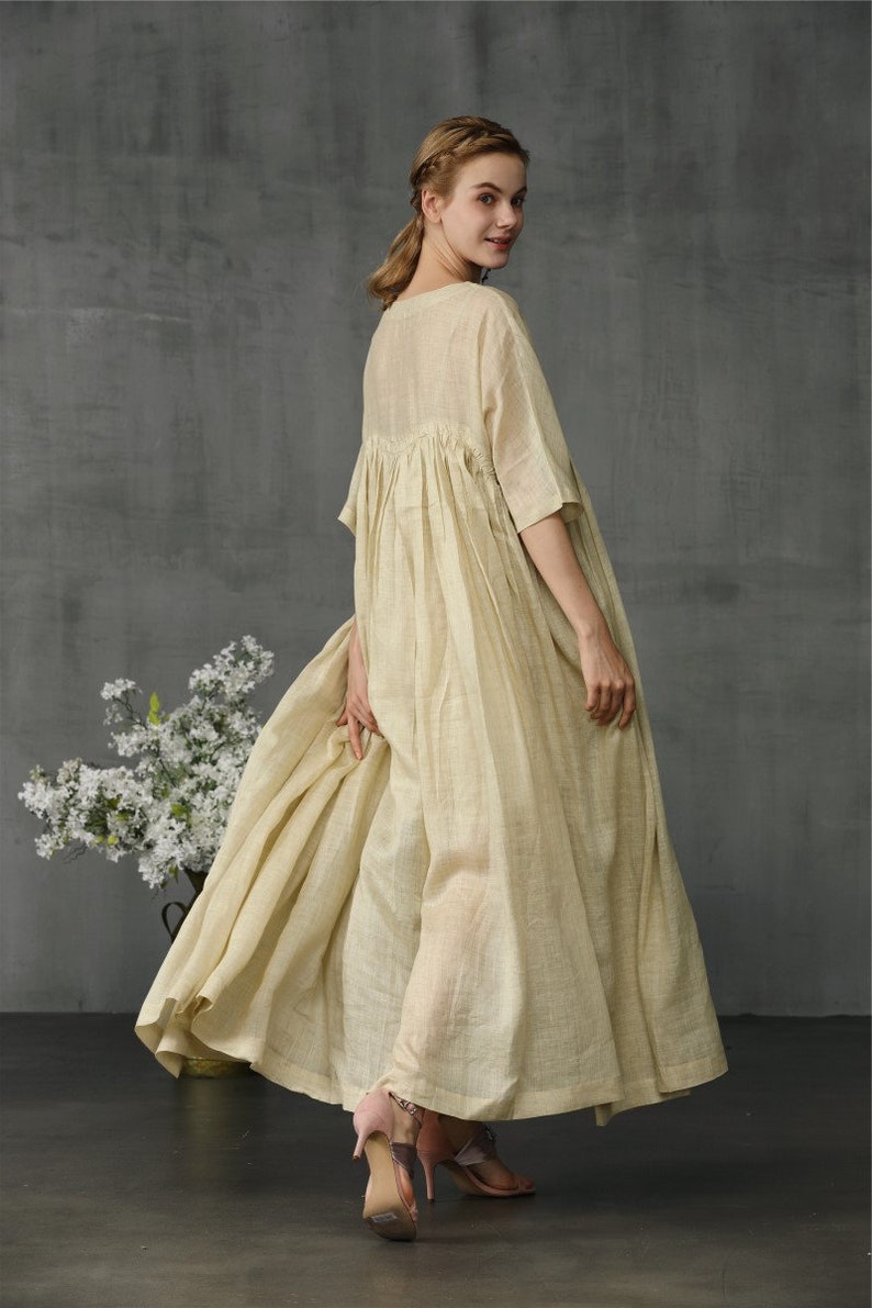 Linen dress maxi dress buttermilk aqua and lilac wedding | Etsy