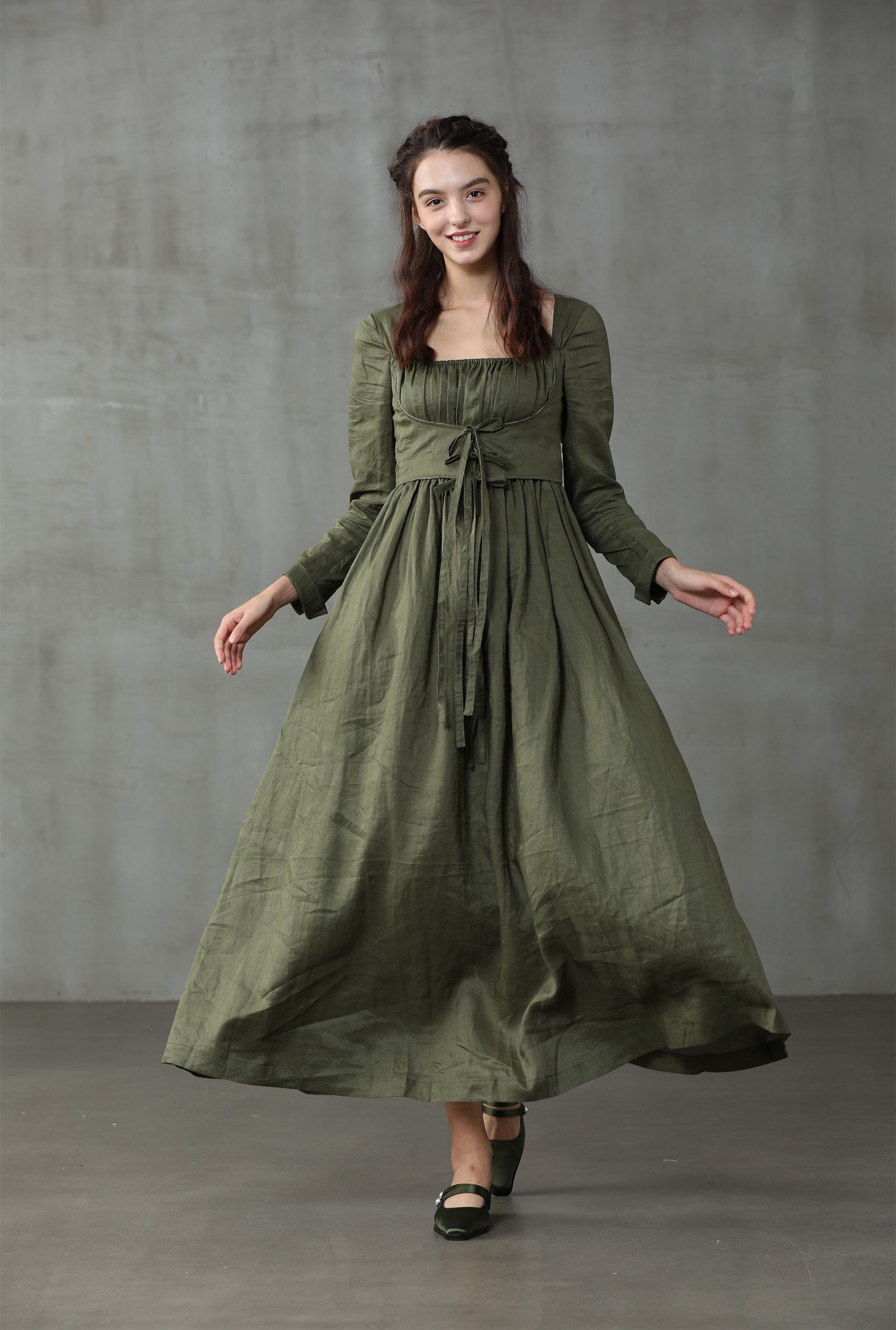 Linen Dress in Moss Green Maxi Dress Corset Linen Dress | Etsy