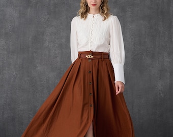 Wool Skirt in Brown, Wool Maxi Skirt, Pleated Wool Skirt