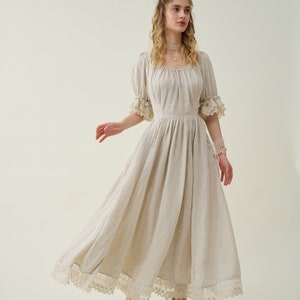 Ruffle Linen Lace Dress in Beige, Medieval Dress, Victorian Dress ...