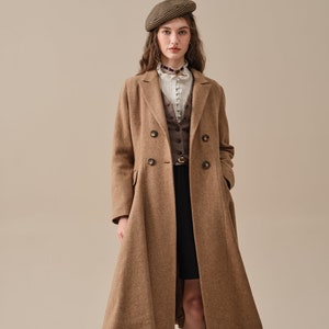 Double breasted wool coat, midi wool coat, vintage coat, fit and flared coat, wool coat, winter coat, 1950s coat | Linennaive