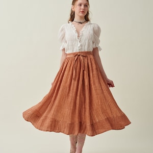 Maxi linen skirt in Cinnamon, girdle linen skirt, summer skirt, flared skirt, A line skirt, pockets skirt Linennaive image 1