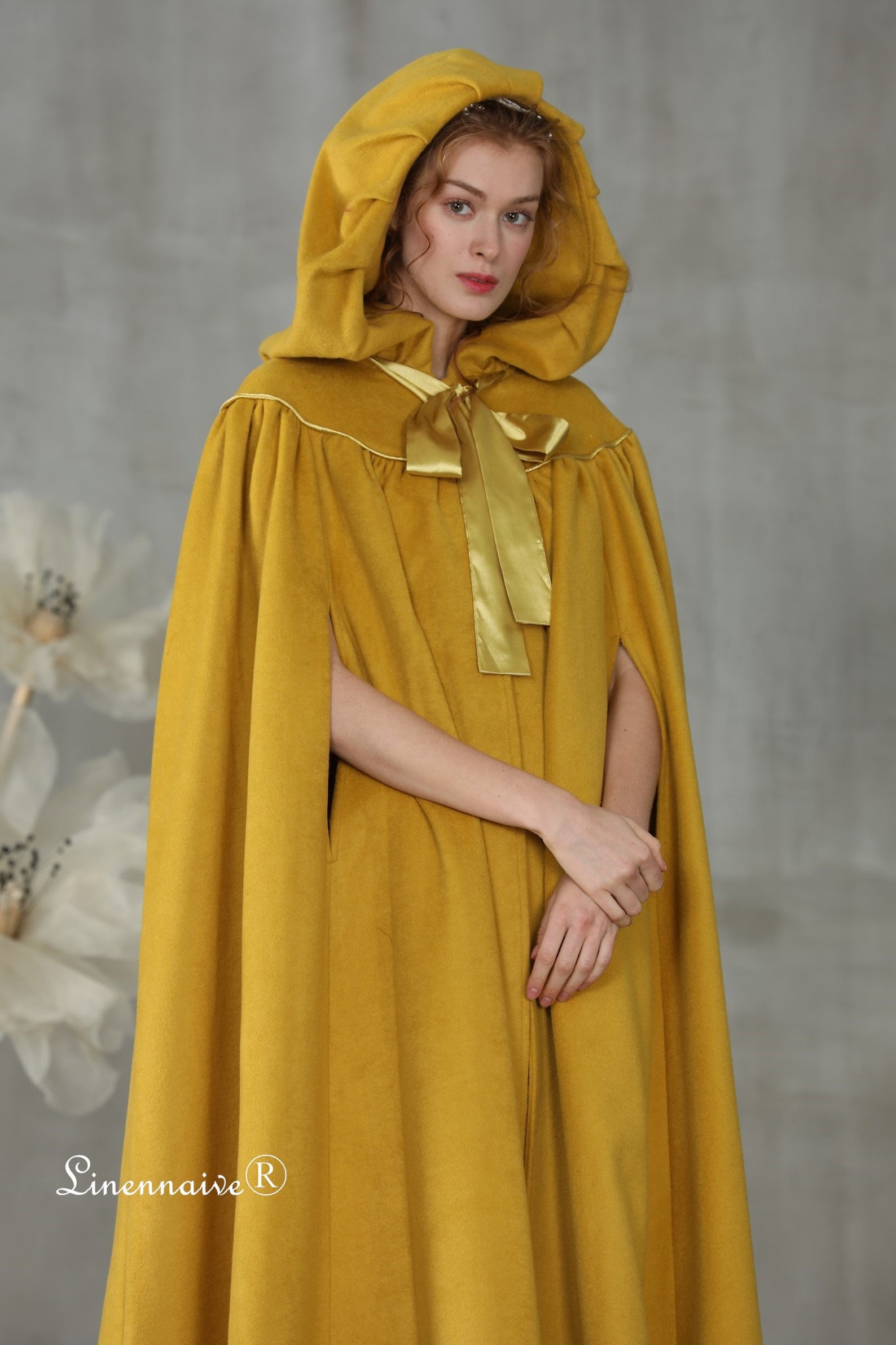 Hooded Cloak in Yellow Maxi Wool Cloak Cape Wool Cape Etsy