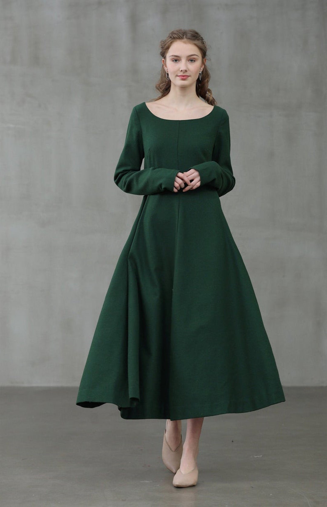 Emerald Wool Dress Green Winter Dress Cocktail Dress Etsy