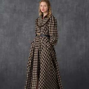 Maxi Wool Coat, Houndstooth Vintage Wool Coat, Single Breasted Wool Coat, Wool Winter Coat ...