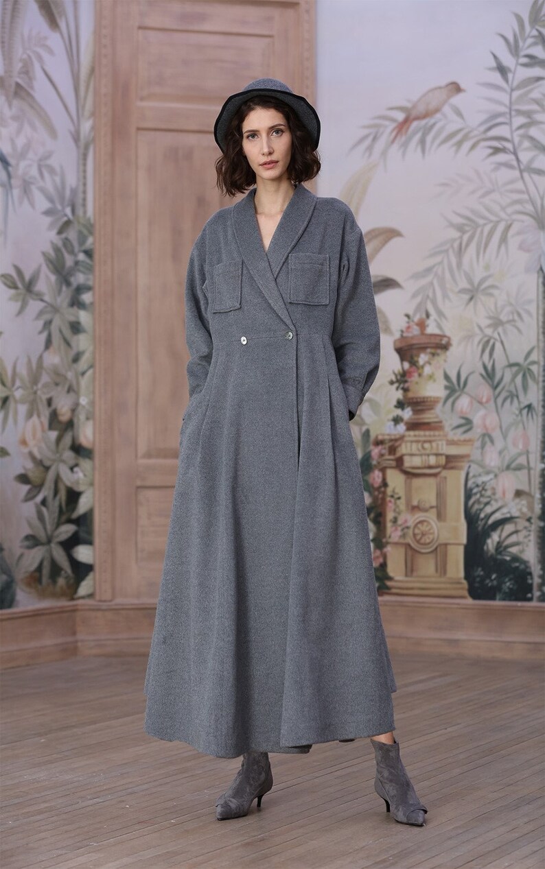 Gray wool coat 100 cashmere coat maxi coat in gray black Etsy