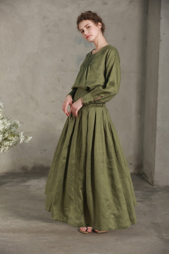 green maxi skirt linen
