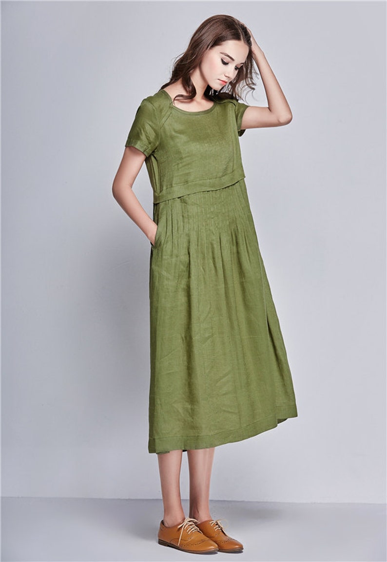 Linen Tunic Dress In Green Maxi dress linen dress woman Etsy