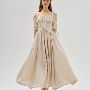 Corset linen dress, milkmaid dress, bridgerton dress, fairycore dress, regency dress, cottagecore dress, medieval dress | Linennaive