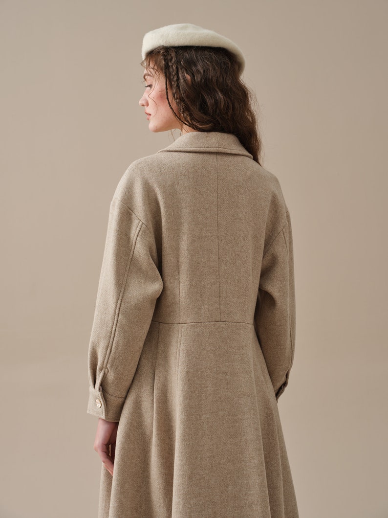 maxi wool coat in oat cream, women coat, double breasted coat, winter coat, retro coat, warm coat Linennaive image 8
