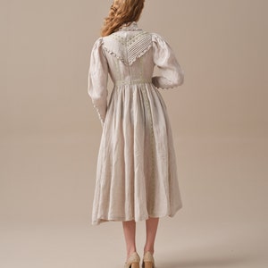 ruffled linen dress in creamwhite, victorian dress, vintage dress, elegant dress, long sleeved dress Linennaive image 9