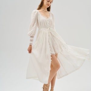 White linen dress, whimsical dress, fairycore dress, fantasy dress, ethereal dress, victorian dress, cottagecore dress | Linennaive
