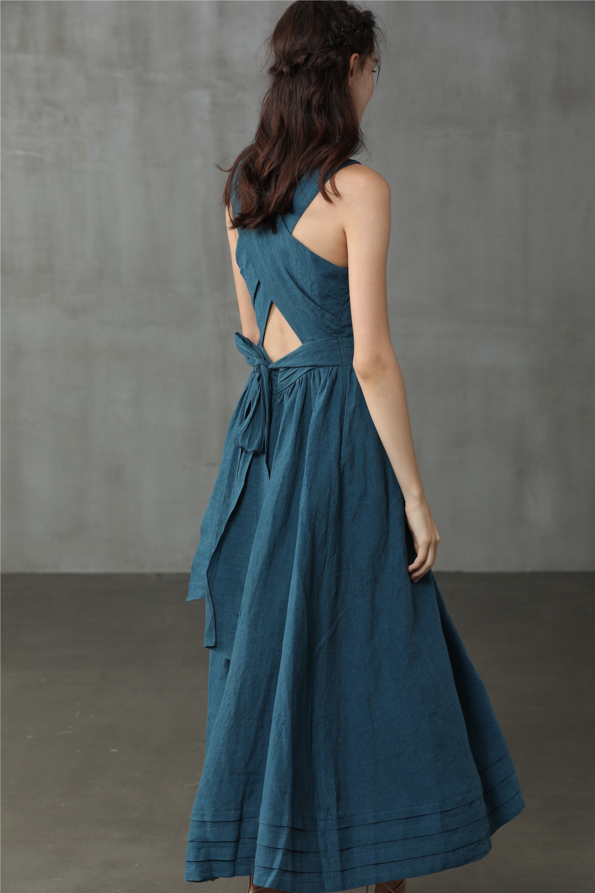 Cross back linen dress maxi linen dress cocktail dress Etsy