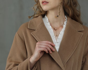 Double Breasted Wool Coat Jacket, Wool Coat in Burlywood