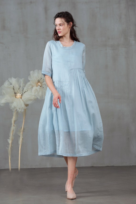 pastel blue midi dress