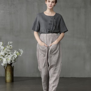 Linen Harem pants with big pockets, Drop Crotch pants, linen pants, Baggy pants, Boho pants, Hippie pants, harem trousers, Linennaive image 10