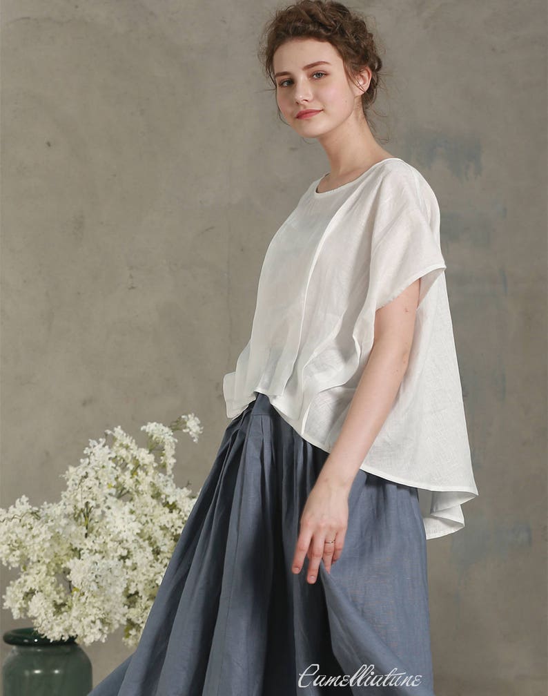 Loose White Linen Shirt 8 colors Pintuck folded blouse | Etsy