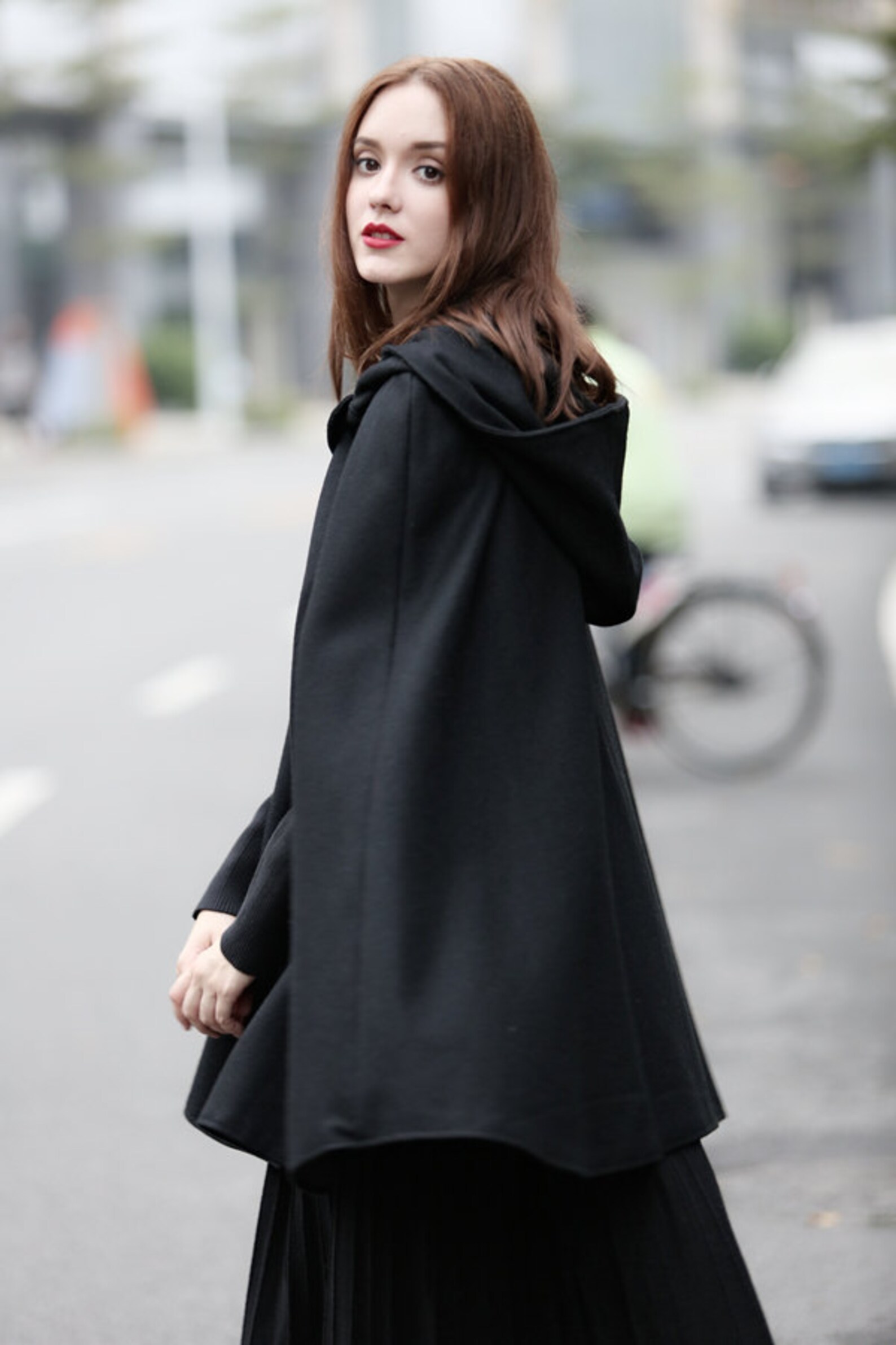 Black Hooded Wool Coat wool Cloak Cape Cashmere Women Wool | Etsy
