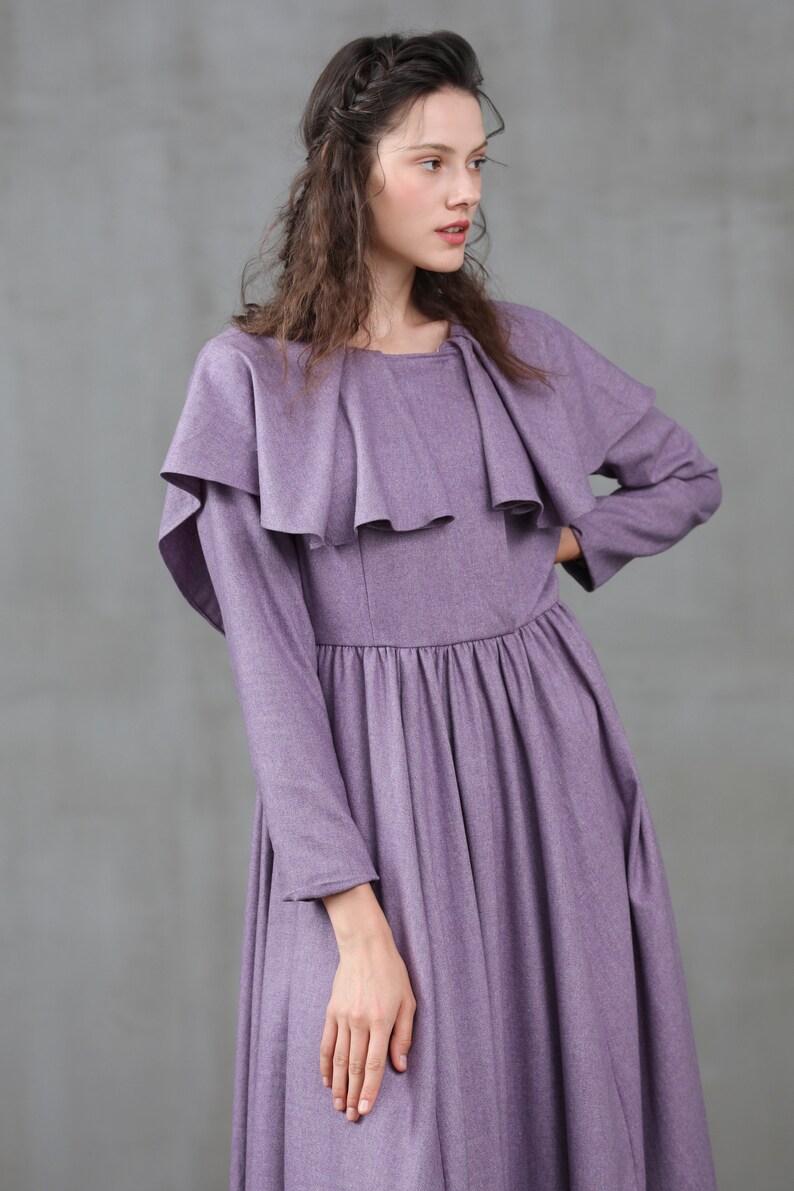 wool dress coat hooded coat ruffle coat wool coat violet image 3