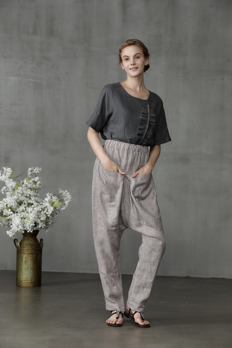 Linen Harem pants with big pockets, Drop Crotch pants, linen pants, Baggy pants, Boho pants, Hippie pants, harem trousers, Linennaive image 8