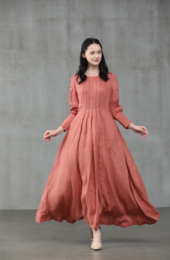 burnt orange linen dress