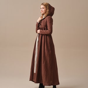 Winter linen coat in Brown, maxi coat, tied linen jacket coat, vintage coat dress, little women coat Linennaive image 9