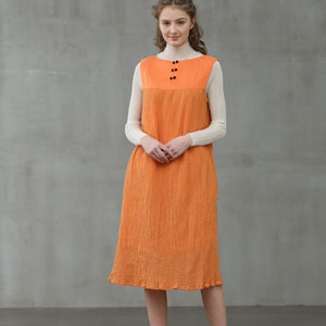 linen dress in orange, linen jumper, square sleeveless dress Linennaive image 2