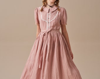 Peter Pan Collar linen dress, ruffled dress, fairy dress, date dress, vintage dress, victorian dress, party dress | Linennaive