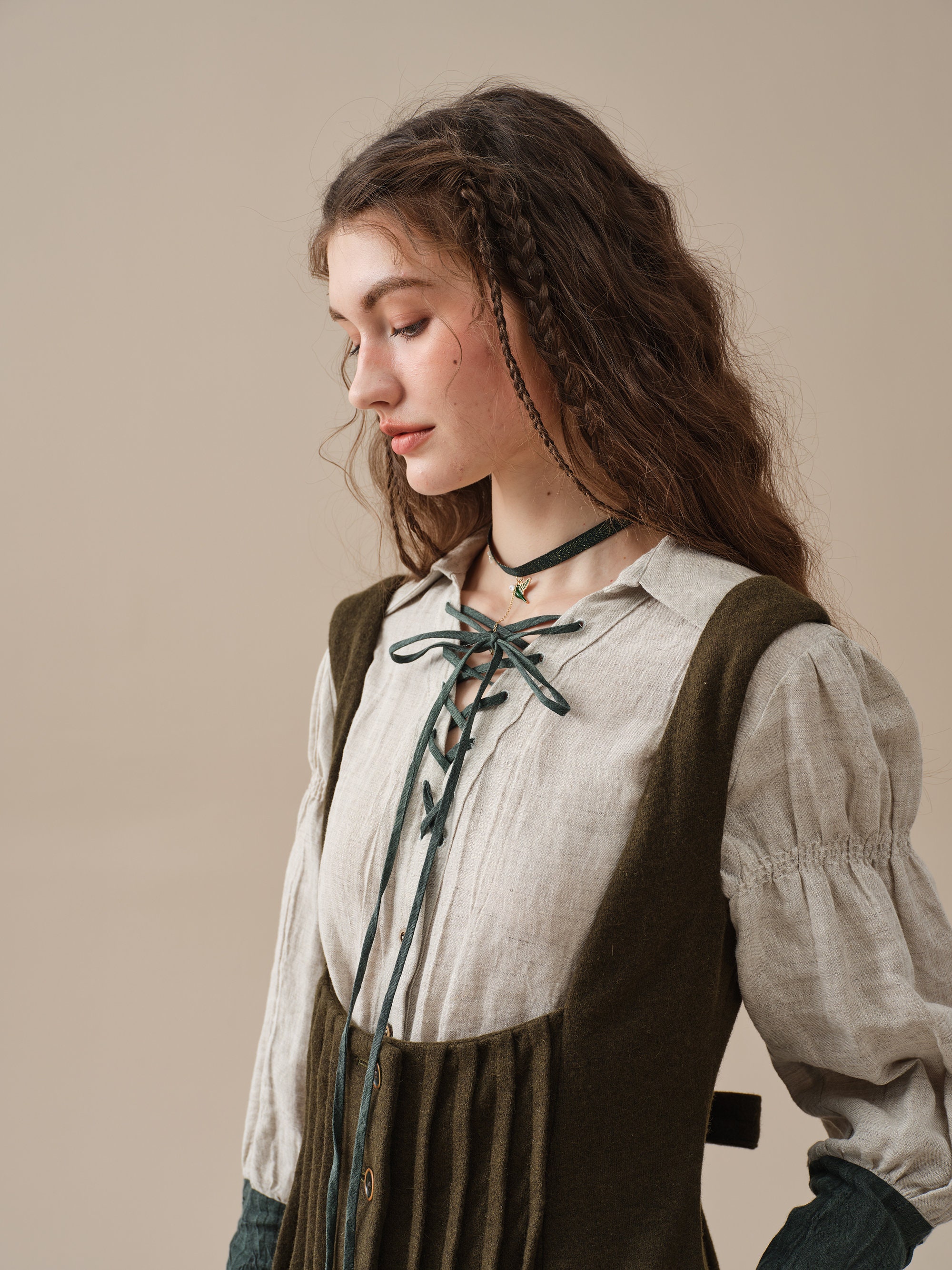 トップス 80s 90s EURO unknown linen lace up shirt 80s 90s EURO unknown linen lace up shirt（Woven Striped