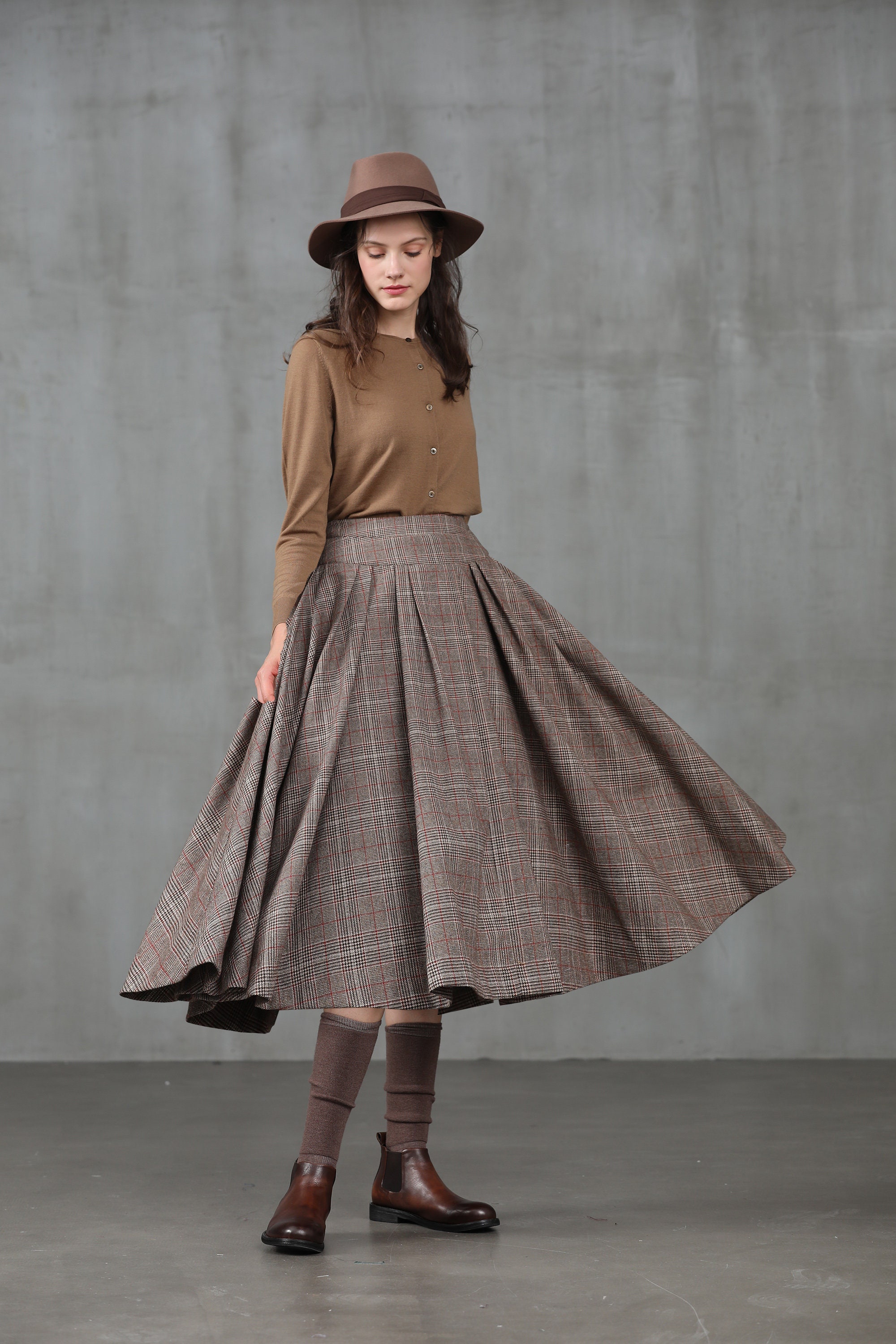 Pleated Check Wool Skirt Midi Wool Skirt Winter Skirt Wool - Etsy Australia