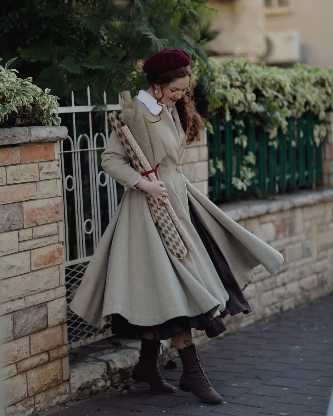 Wool Coat in Floralwhite, Flared Wool Midi Coat, 100% Wool Coat, Beige End Brown Coat, Winter Coat,1950 Coat - Etsy Wool Coat in Floralwhite, Flared Wool Midi Coat, 100% Wool Coat, Beige End Brown Coat, Winter Coat,1950 Coat - Etsy