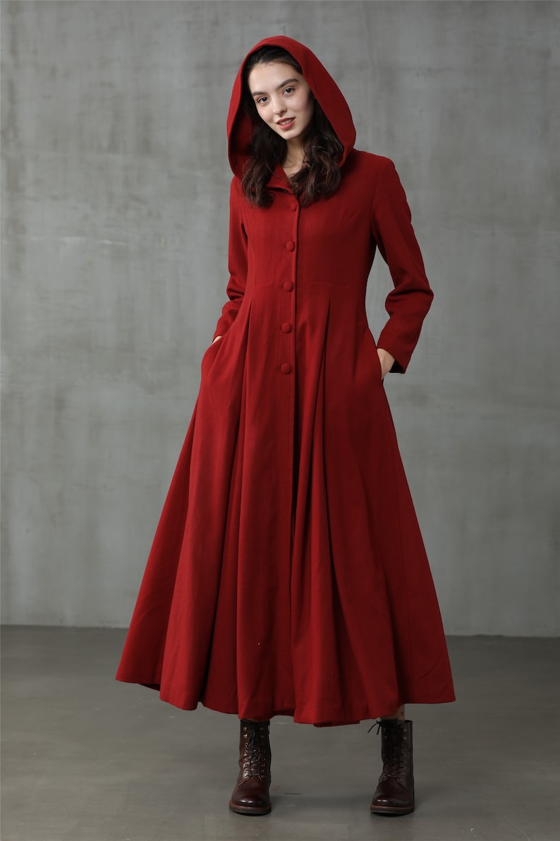 Vintage Coats & Jackets | Retro Coats and Jackets     retro hooded wool coat maxi red coat cashmere wool coat vintage coat winter coat fit and flare coat | Linennaive $249.00 AT vintagedancer.com