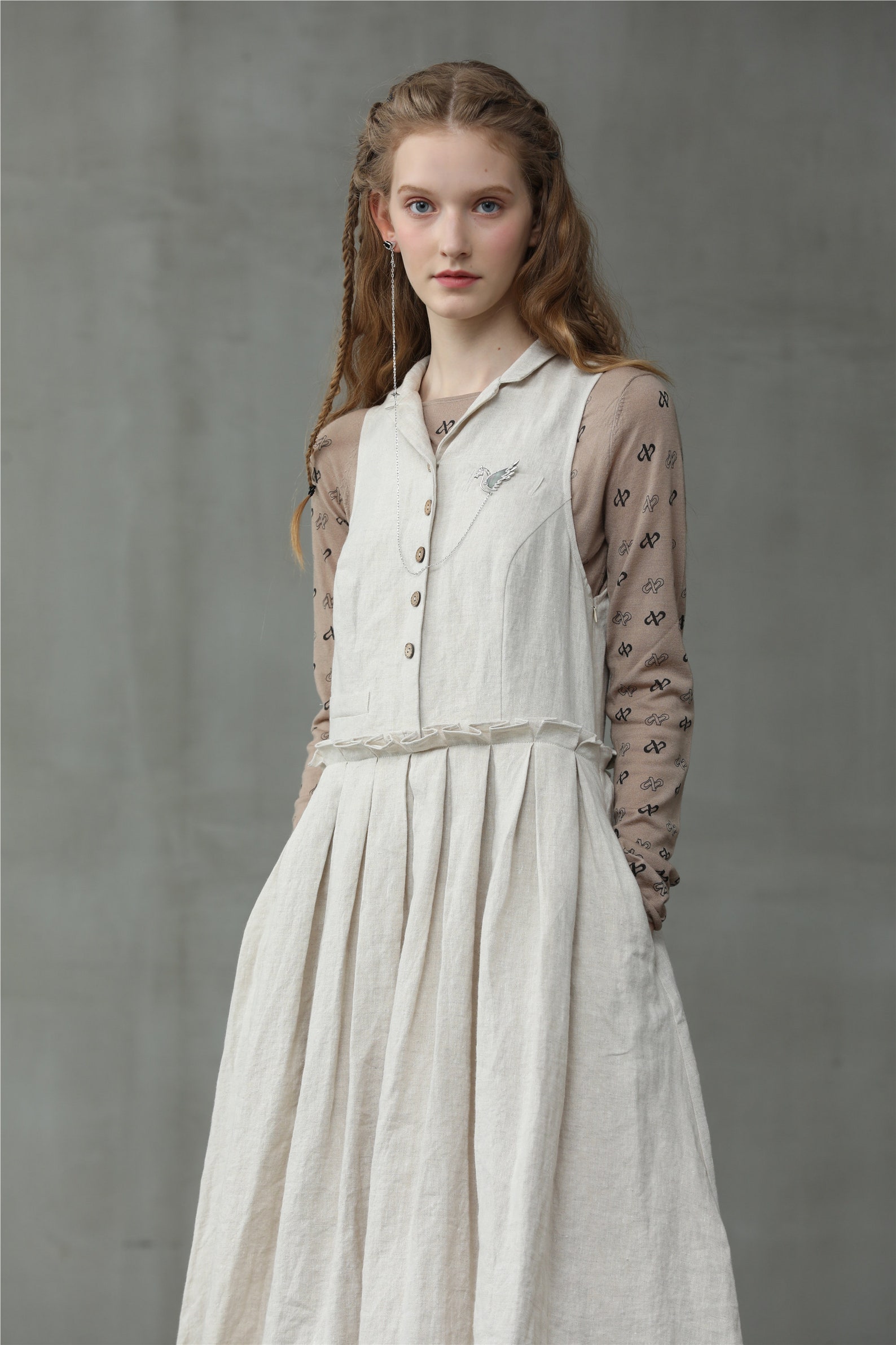 Collared linen dress off white linen shirt dress retro Etsy