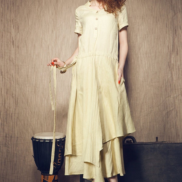 Maxi Linen Dress - Linen Cocktail Dress - Bridesmaid Dress, Romantic Evening Designer Dress ( XL,XXL, Custom Plus Size Dresses) A8026