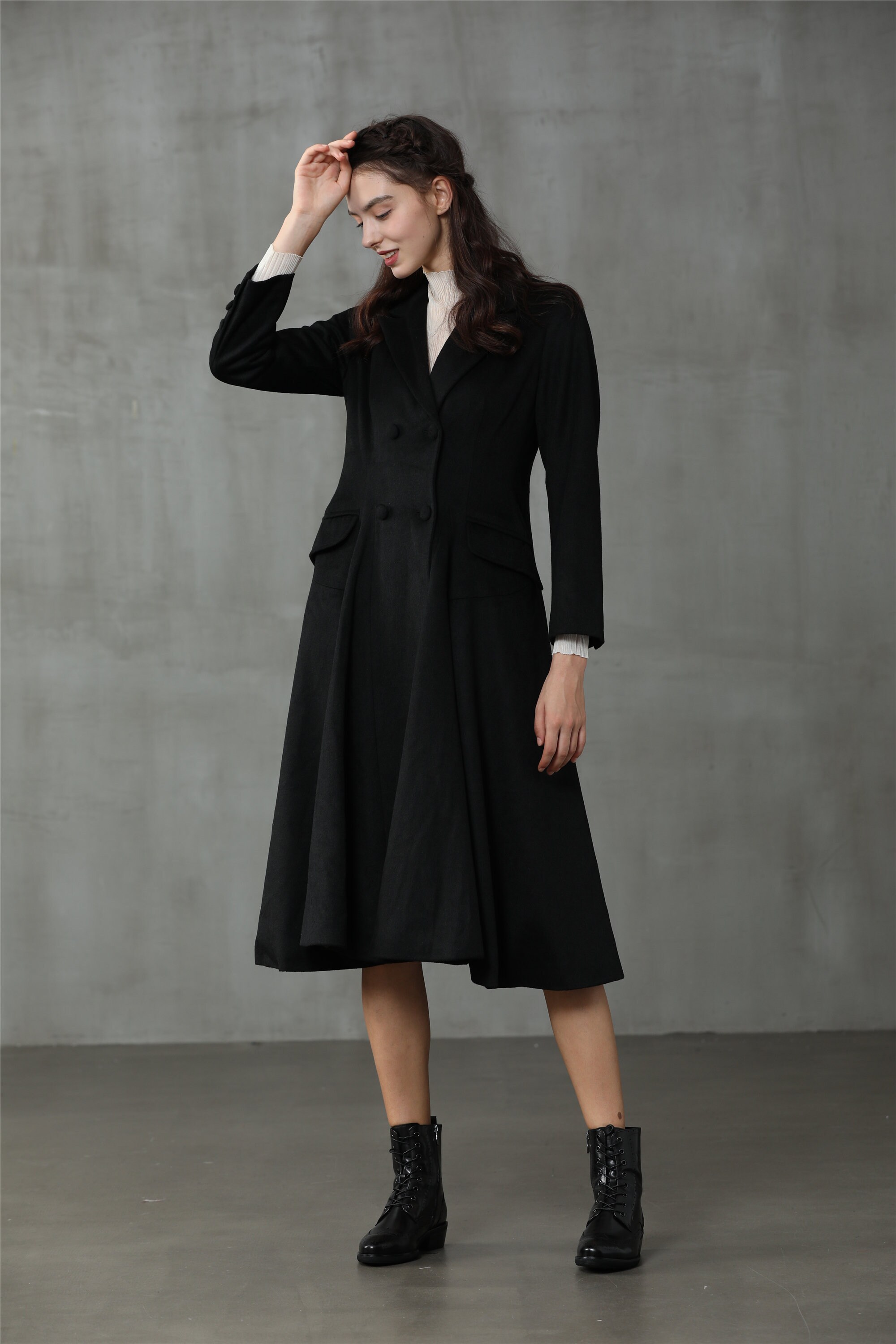black midi wool coat