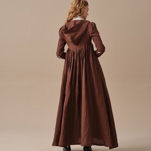 Winter linen coat in Brown, maxi coat, tied linen jacket coat, vintage coat dress, little women coat Linennaive image 6