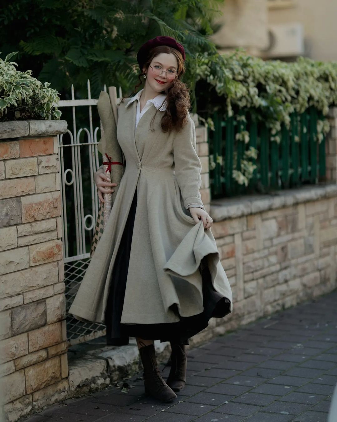 Wool Coat in Floralwhite, Flared Wool Midi Coat, 100% Wool Wool Coat in Floralwhite, Flared Wool Midi Coat, 100% Wool