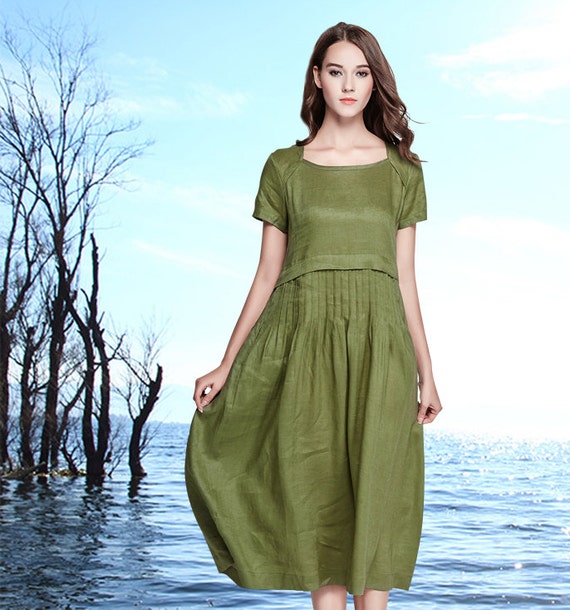 Linen Tunic Dress In Green Maxi dress linen dress woman | Etsy