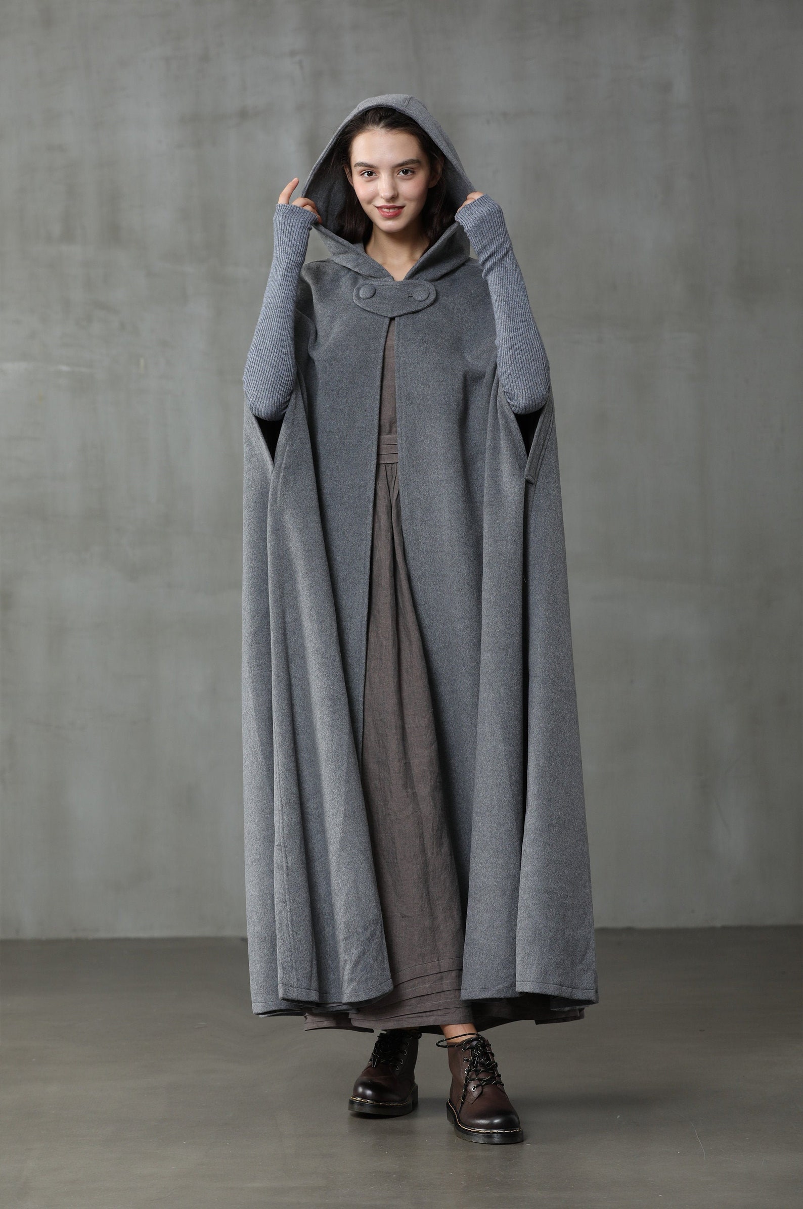 Linennaive cloak maxi Hooded Wool Coat Cloak Maxi Hooded Etsy