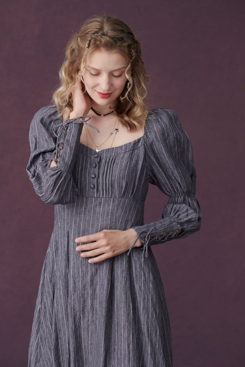 Corset Linen dress in Grey, regency dress, medieval linen dress, maxi linen dress, fit and flared dress Linennaive image 2