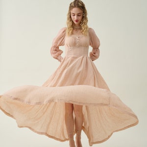 Corset Linen dress in sakura cherry, regency dress, medieval linen dress, maxi linen dress,  fit and flared dress | Linennaive