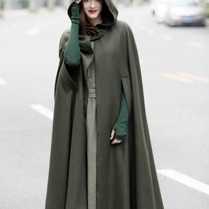 Maxi Hooded Wool Coat Cloak, 100% cape, Maxi wool Cape, Hooded Cape, Wool Hooded Cloak In Green Black Grey blue, Long Wool Jacket image 6